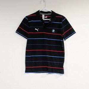 Puma BMW Motorsport Striped Polo Tee Black Red Blue Size Small
